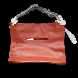 Charming Charlie Zipper Tote Bag Dark Orange With Gold Tone Accents